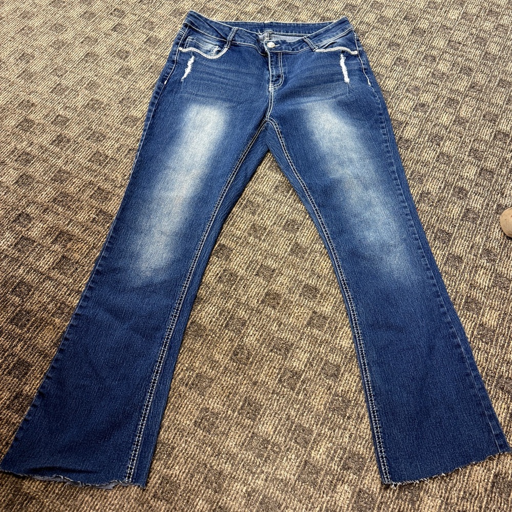 Women's‎ Blue Flared Jeans with Frayed bottom